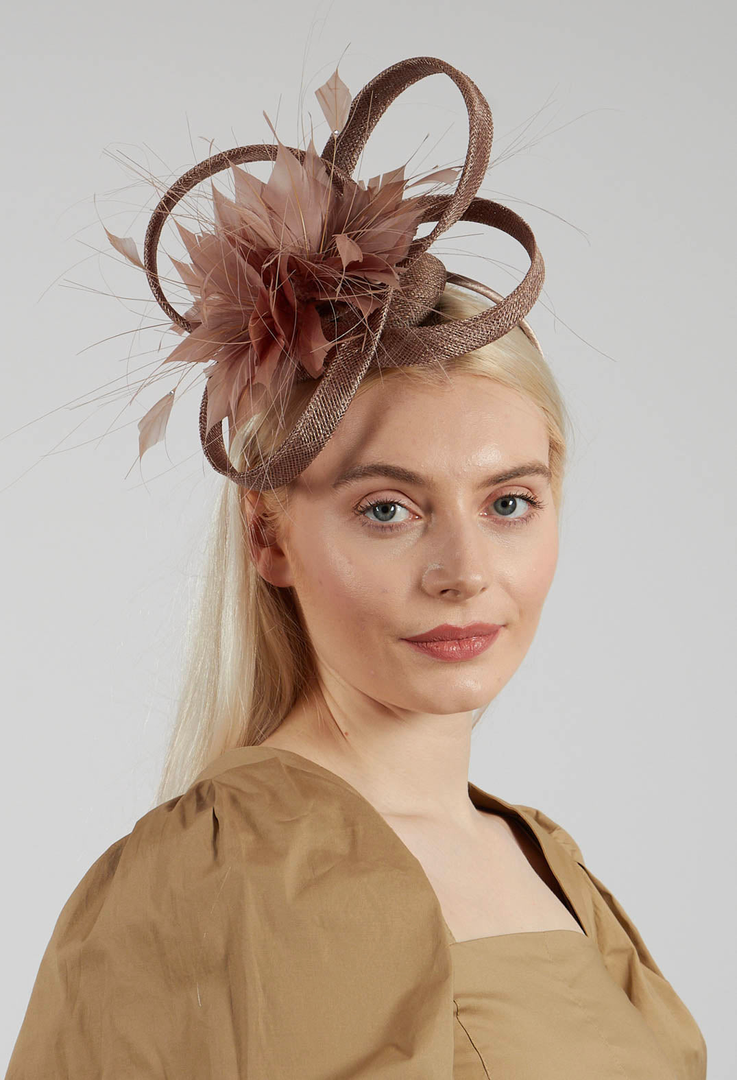 Feather Fascinator in Coffee