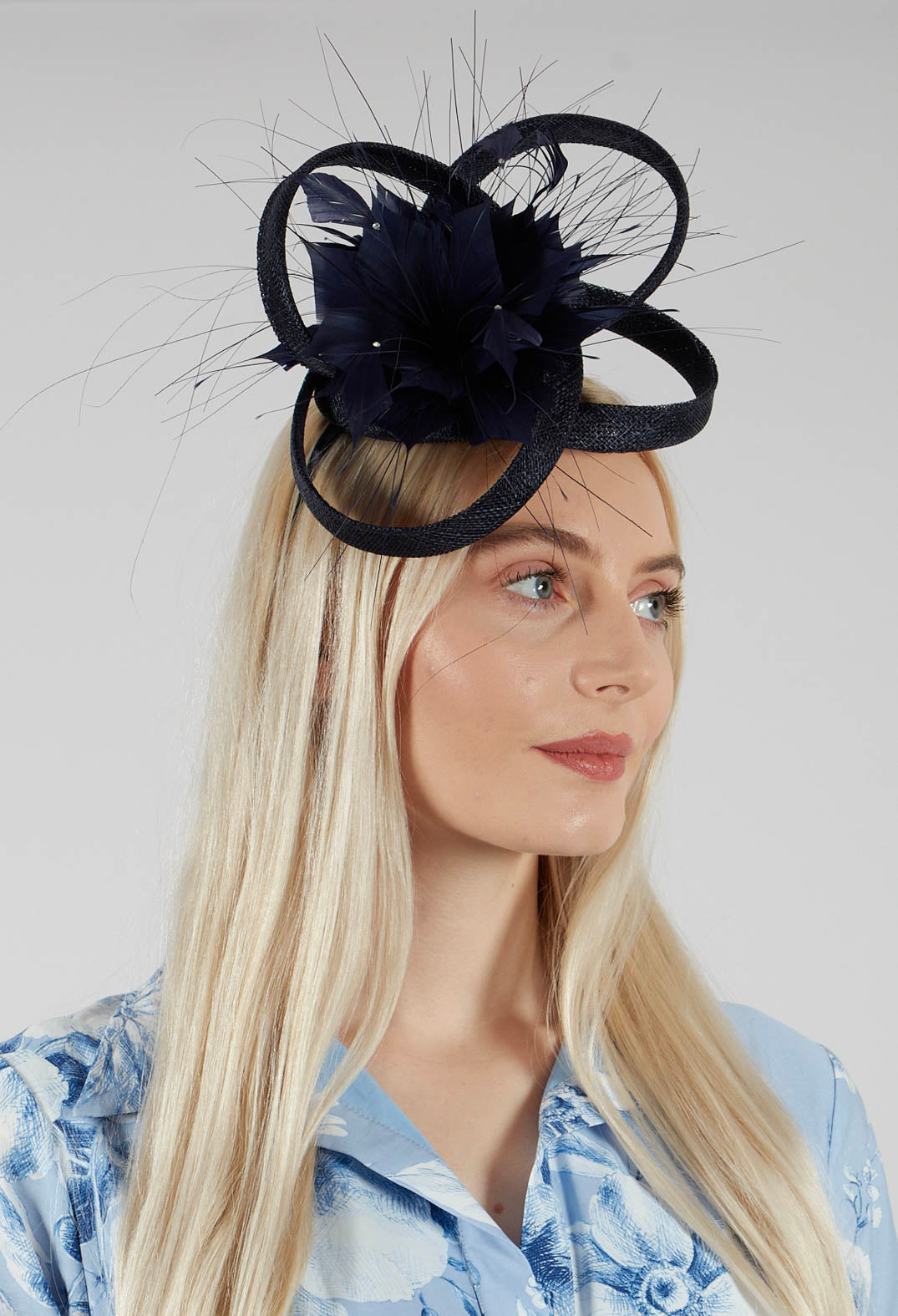 Feather Fascinator in Navy