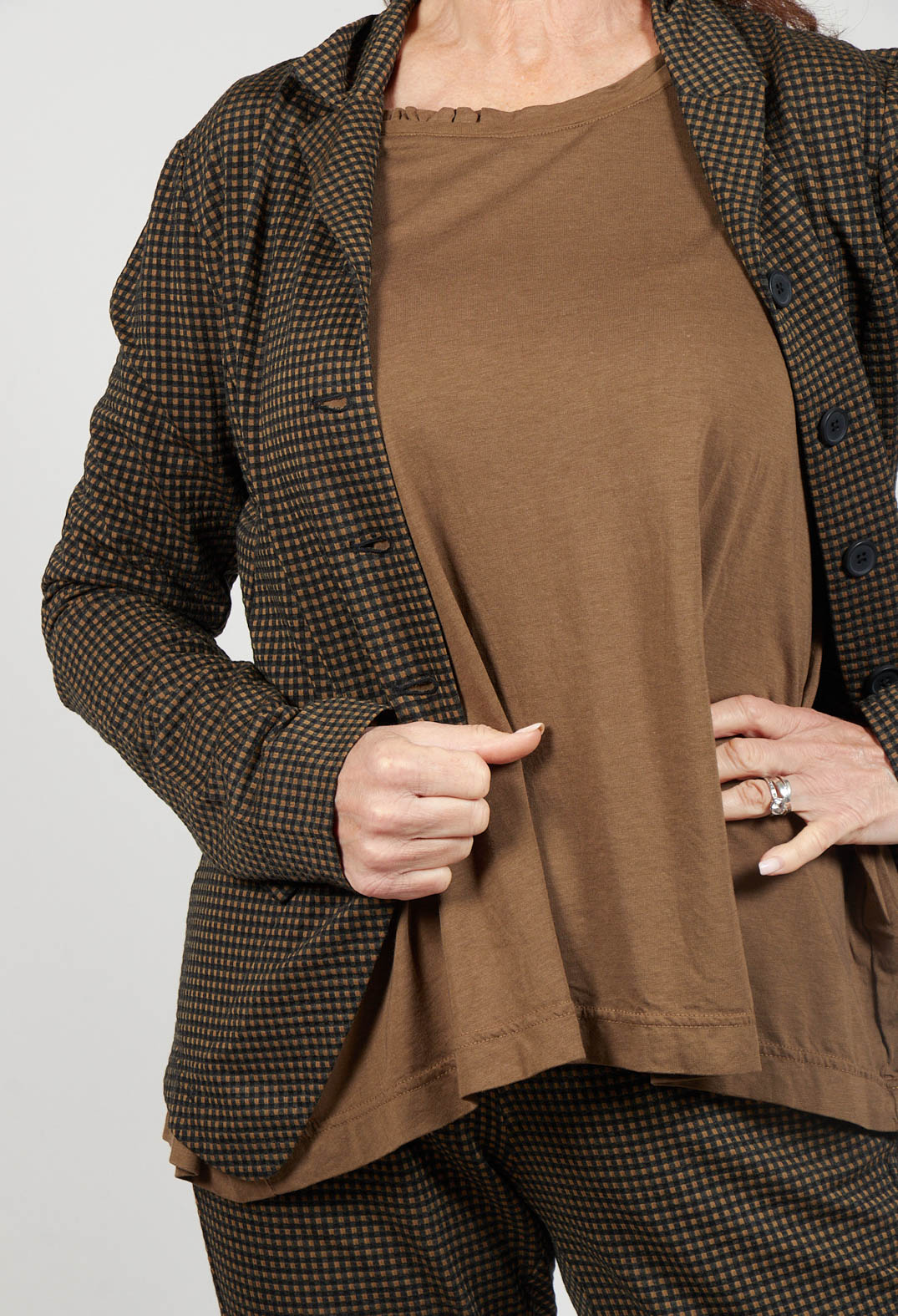 Fitted Button Through Jacket in Bronze Check