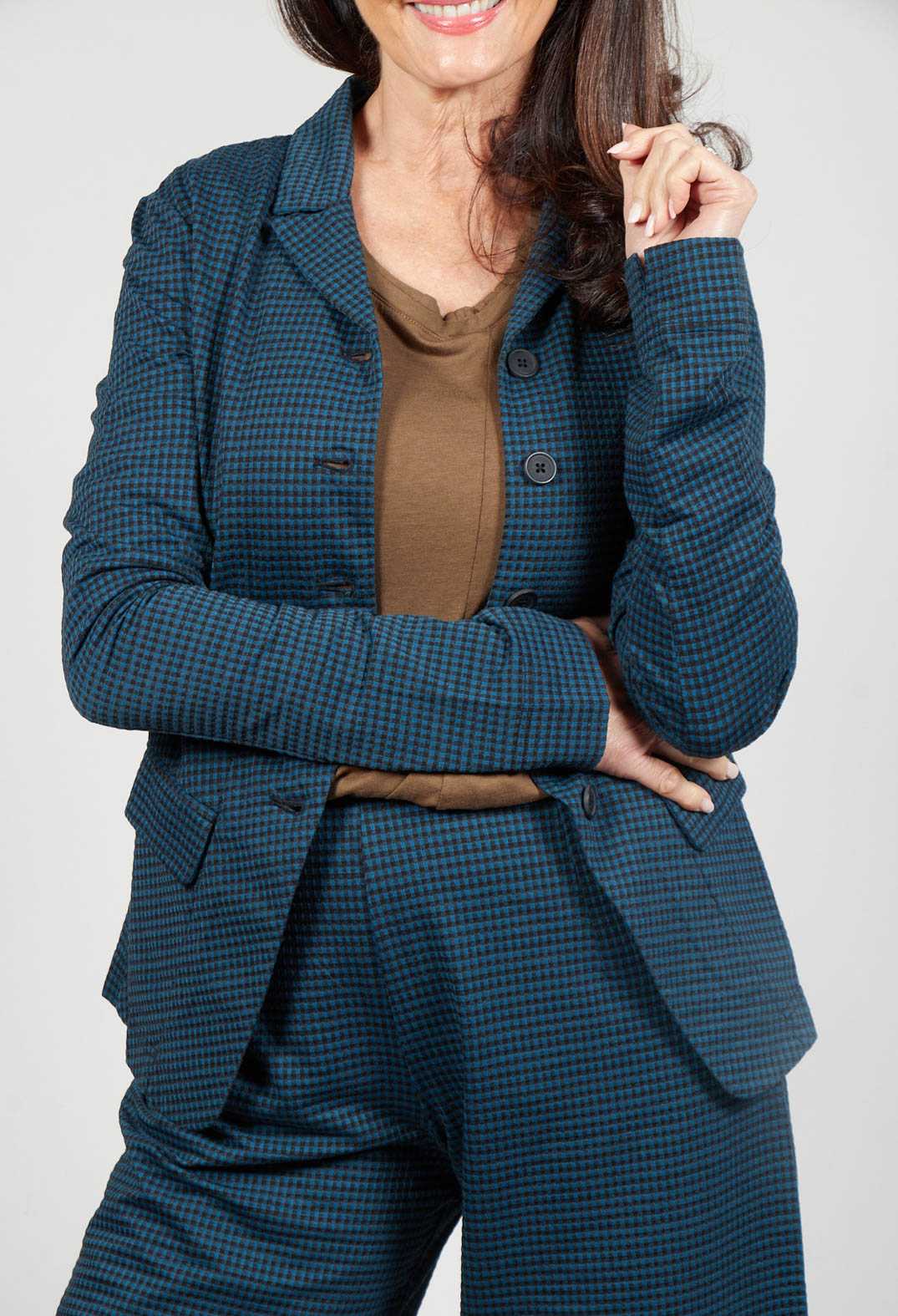 Fitted Button Through Jacket in Ink Check