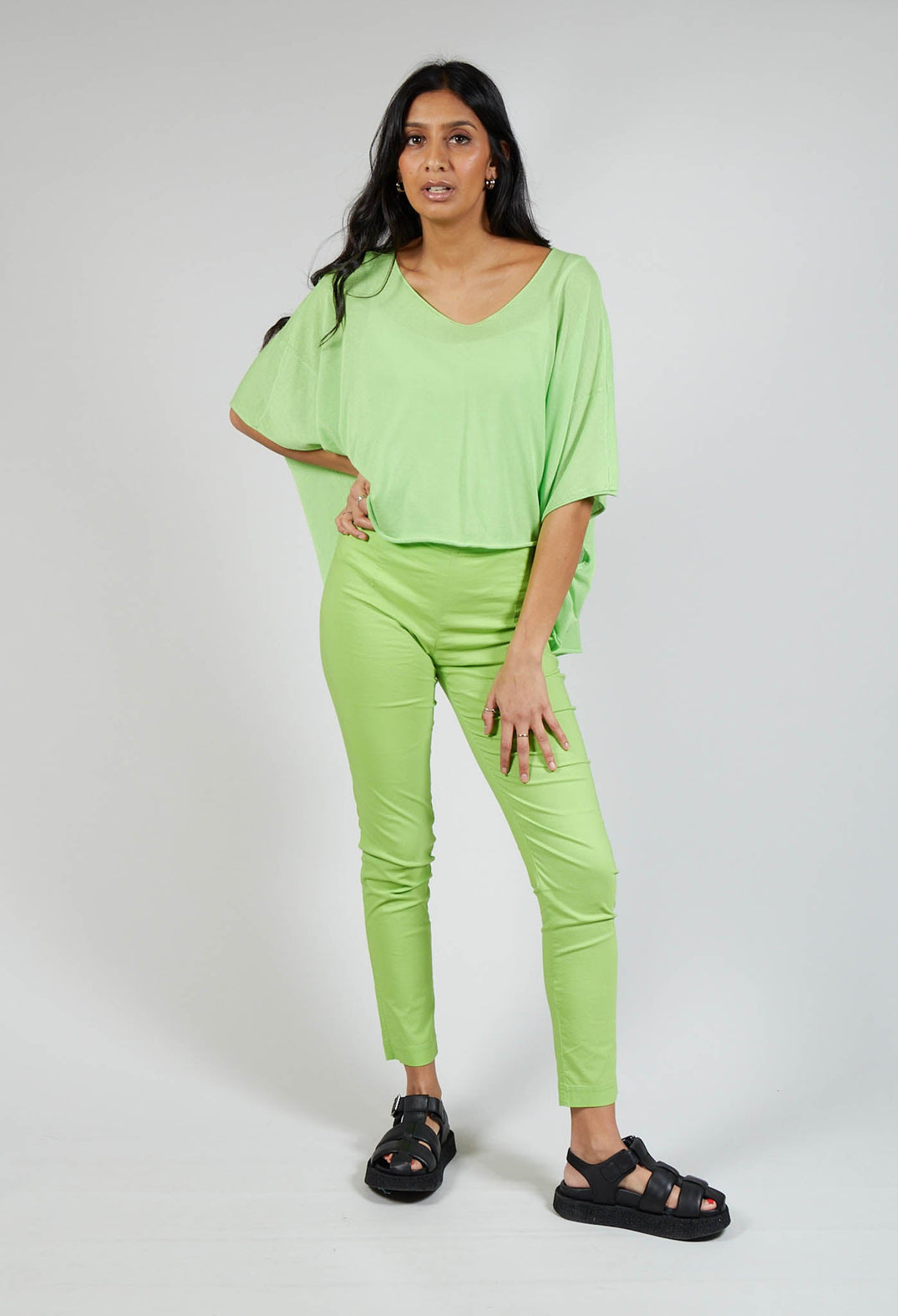 Fitted Pull On Trousers in Lime
