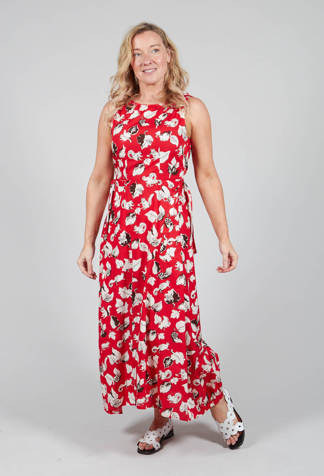 Flared Cotton Dress in Squirrel Print