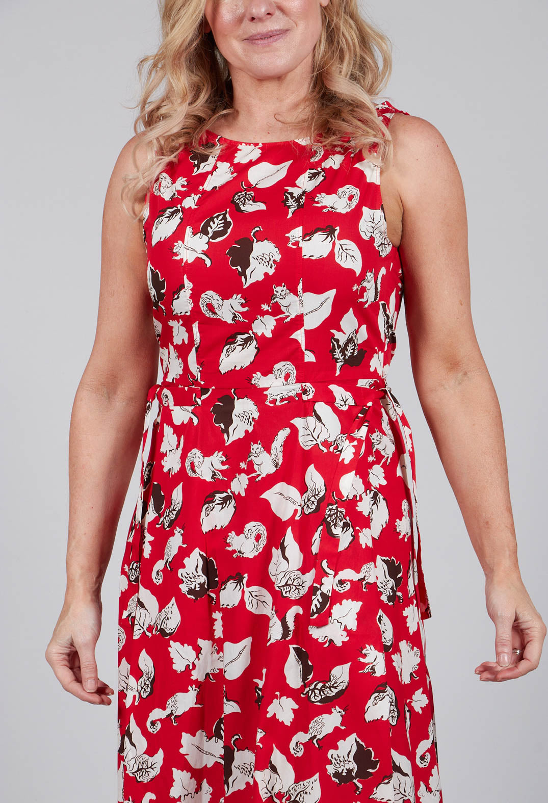 Flared Cotton Dress in Squirrel Print
