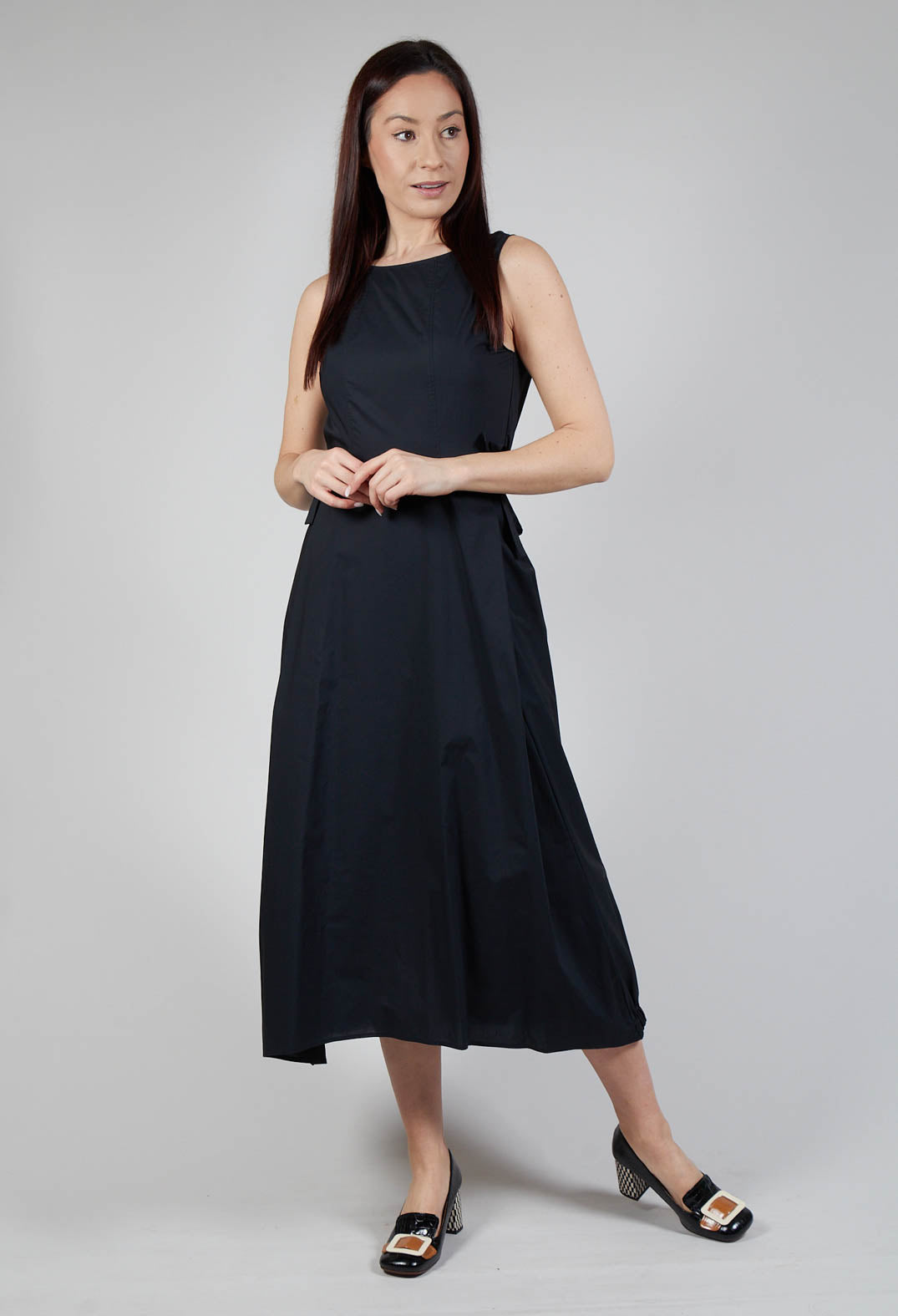 Flared Poplin Dress in Black