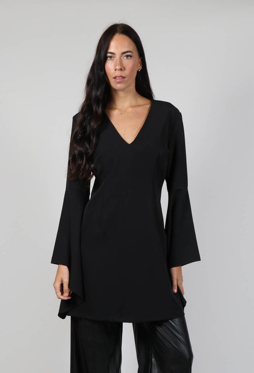 Flared Tecno Dress in Black