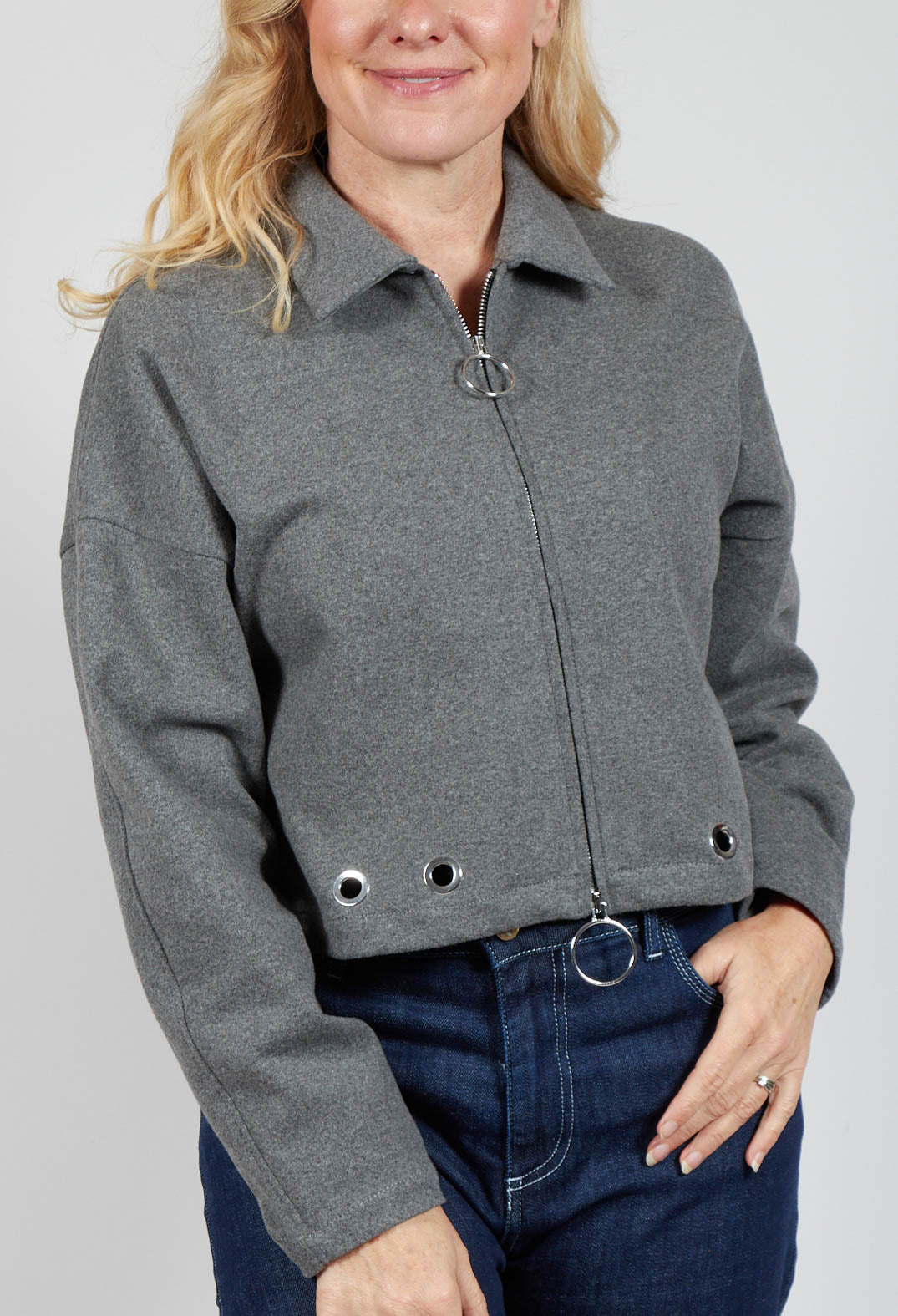 Fleece Cropped Jacket in Grey Marl