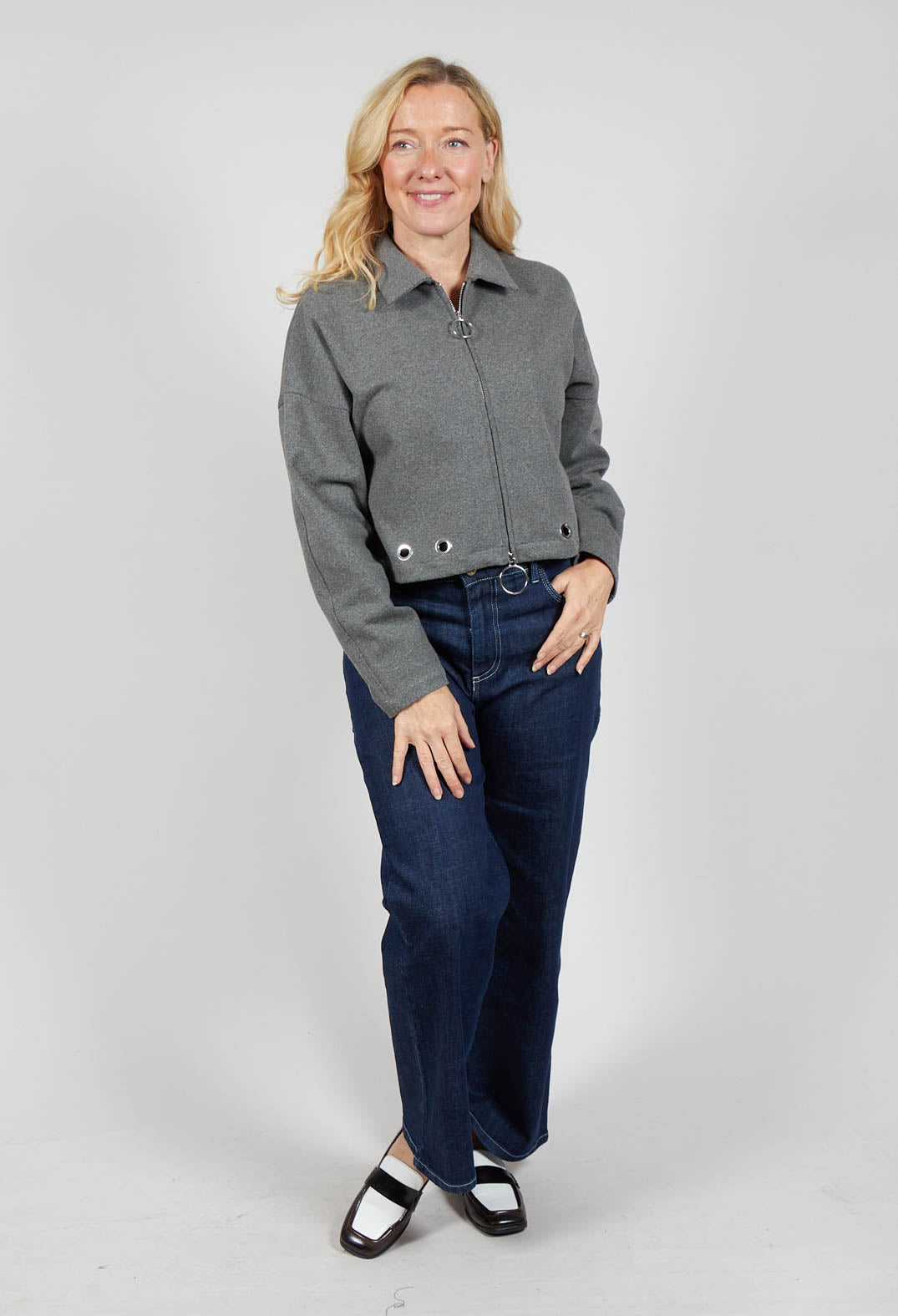 Fleece Cropped Jacket in Grey Marl