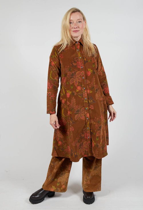 Floral Cord Shirt Dress in Tabacco