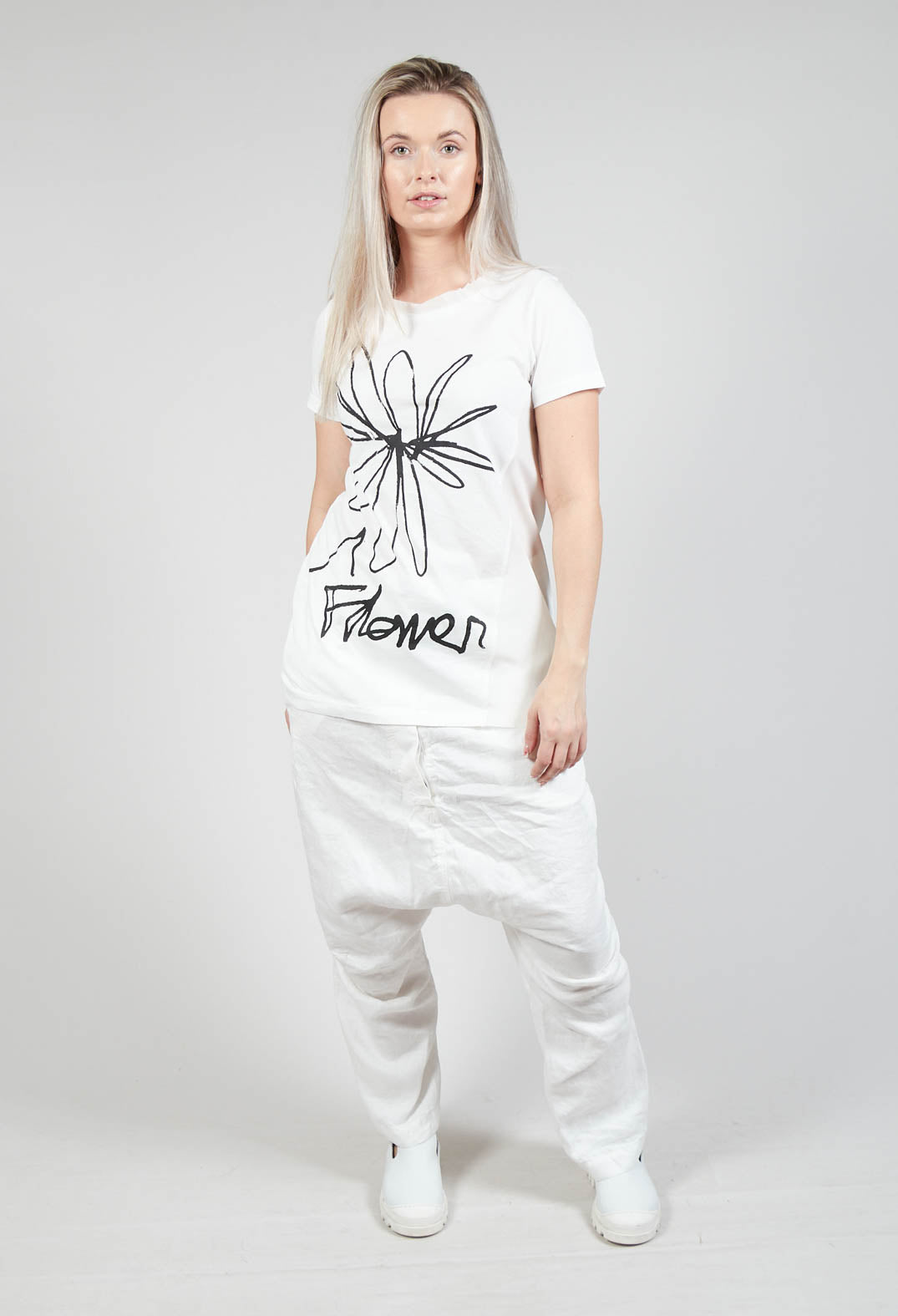 Flower Graphic T-Shirt in White Print