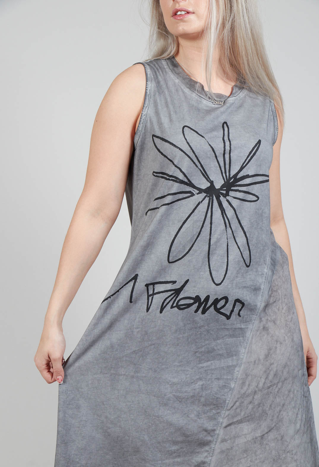 Flower Print Graphic Dress in C.coal 70% Flock Cloud