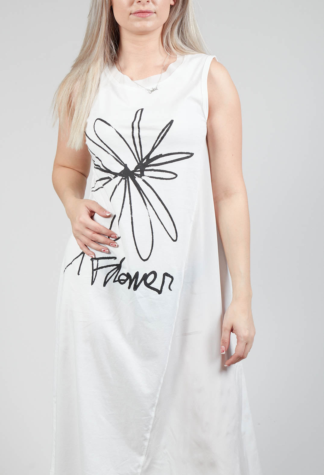Flower Print Graphic Dress in White Print