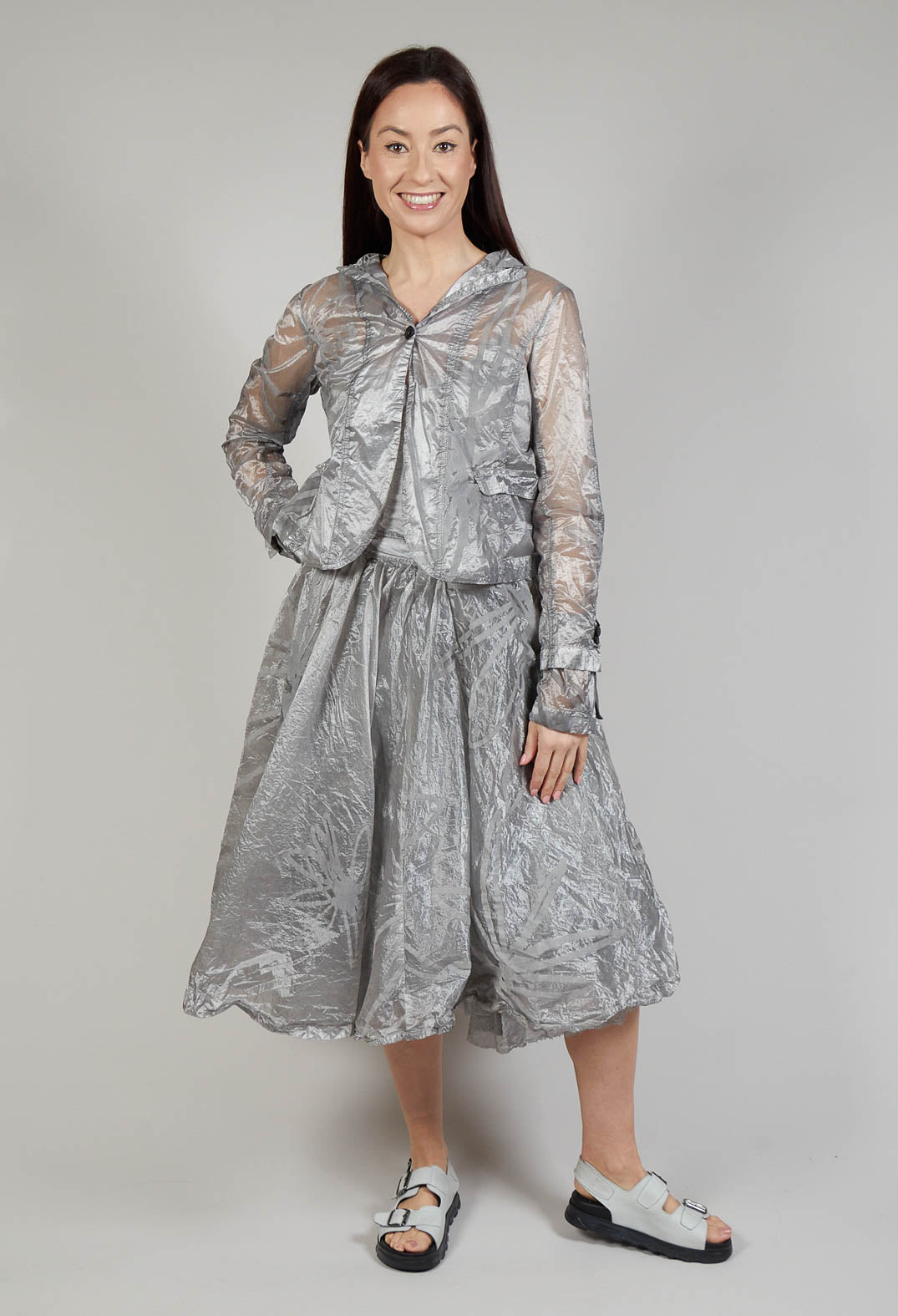 Flower Print Metallic Skirt in C.Coal 70% Cloud
