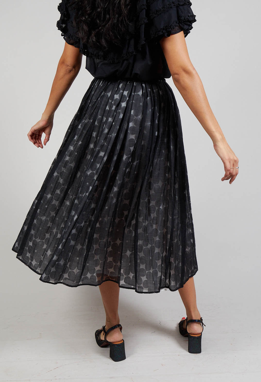 Flower Print Midi Skirt in Black