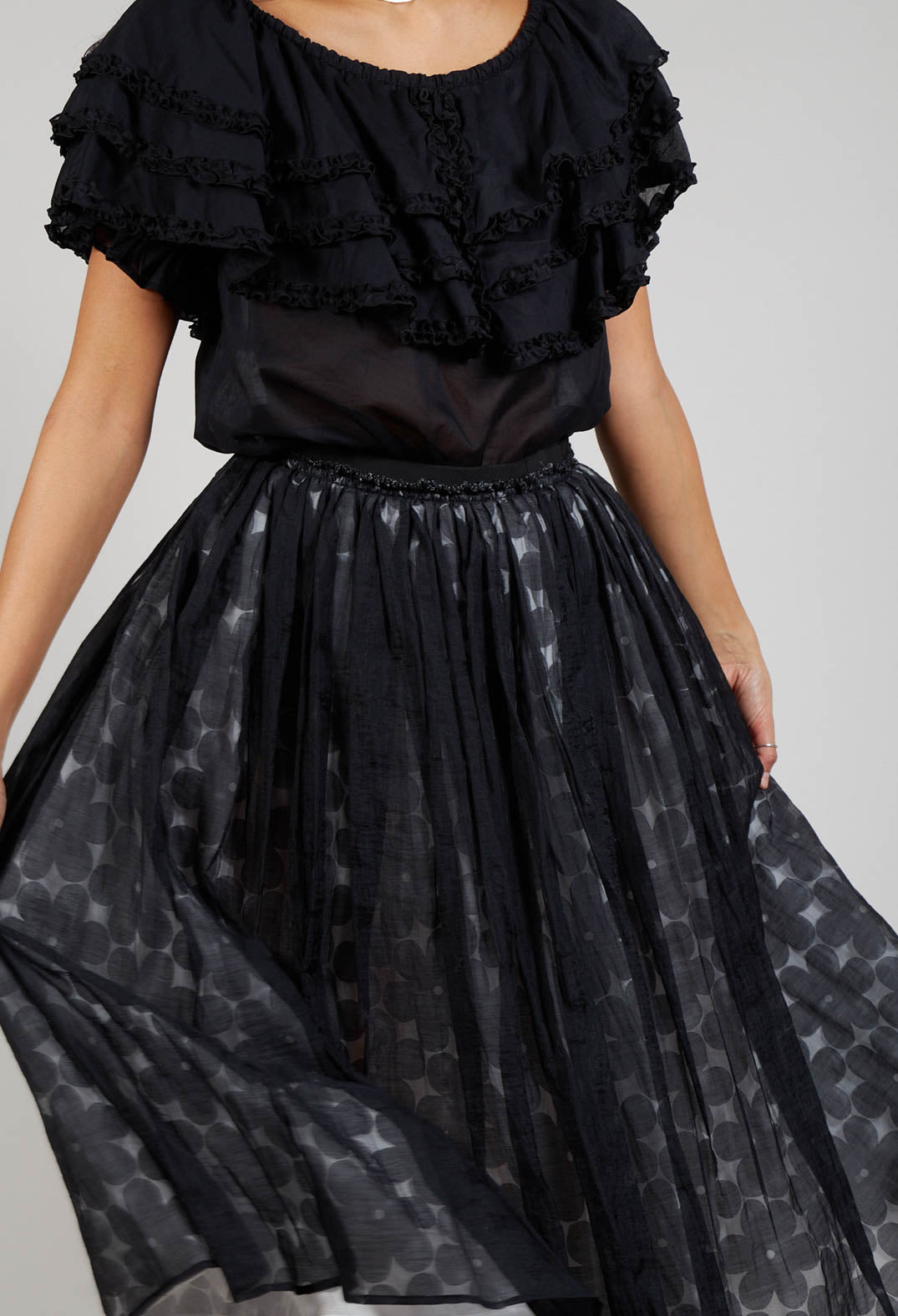 Flower Print Midi Skirt in Black