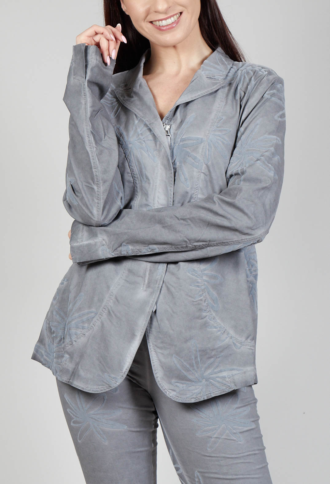 Flower Print Open Jacket in C.Coal 70% Flock Cloud