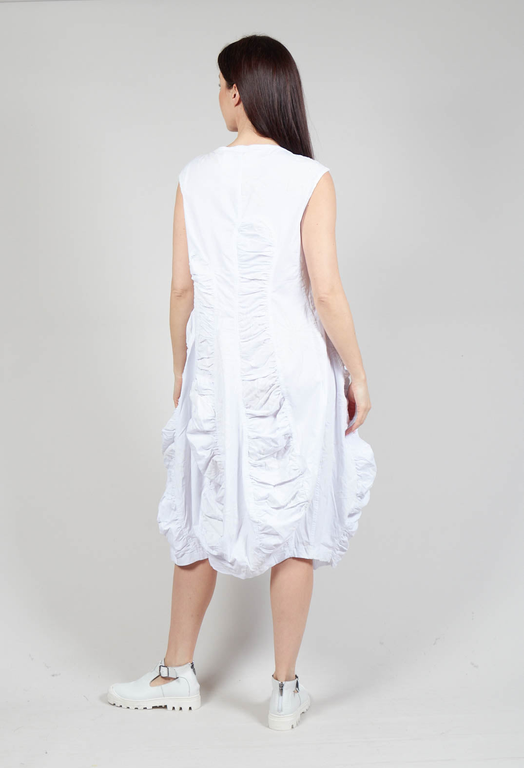 Flower Print Ruched Dress in White Flock Print