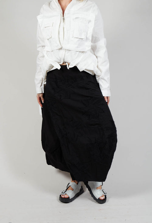 Flower Print Textured Skirt in Black