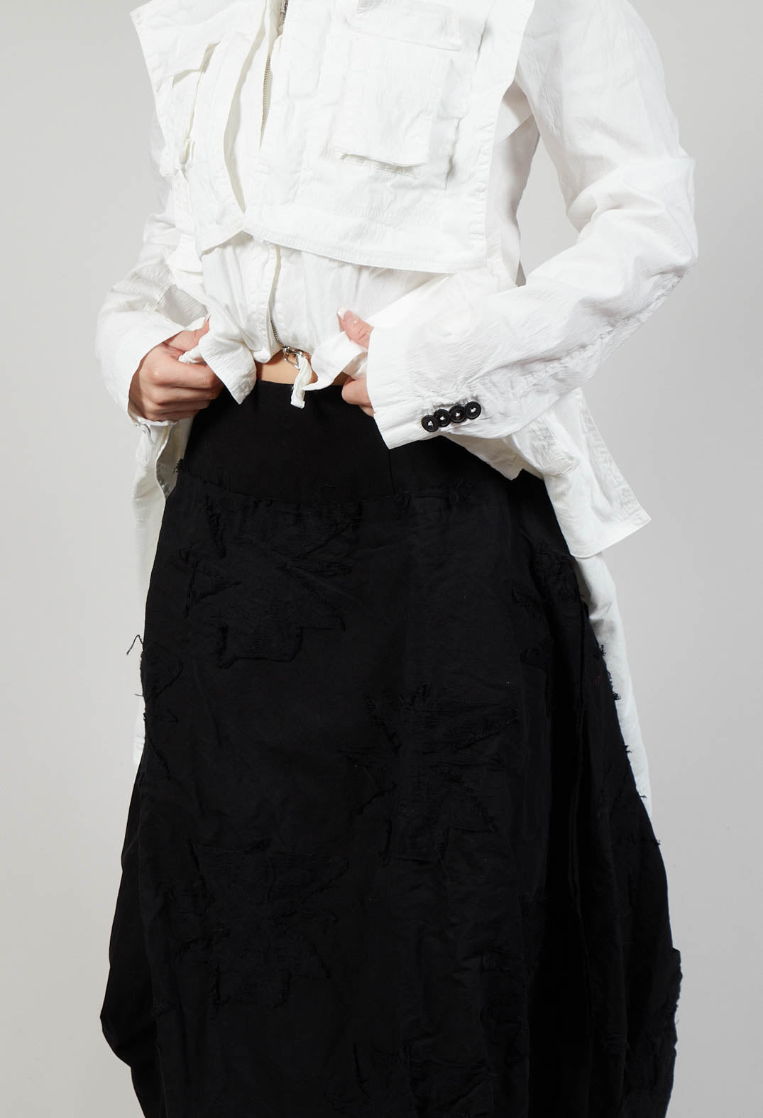 Flower Print Textured Skirt in Black