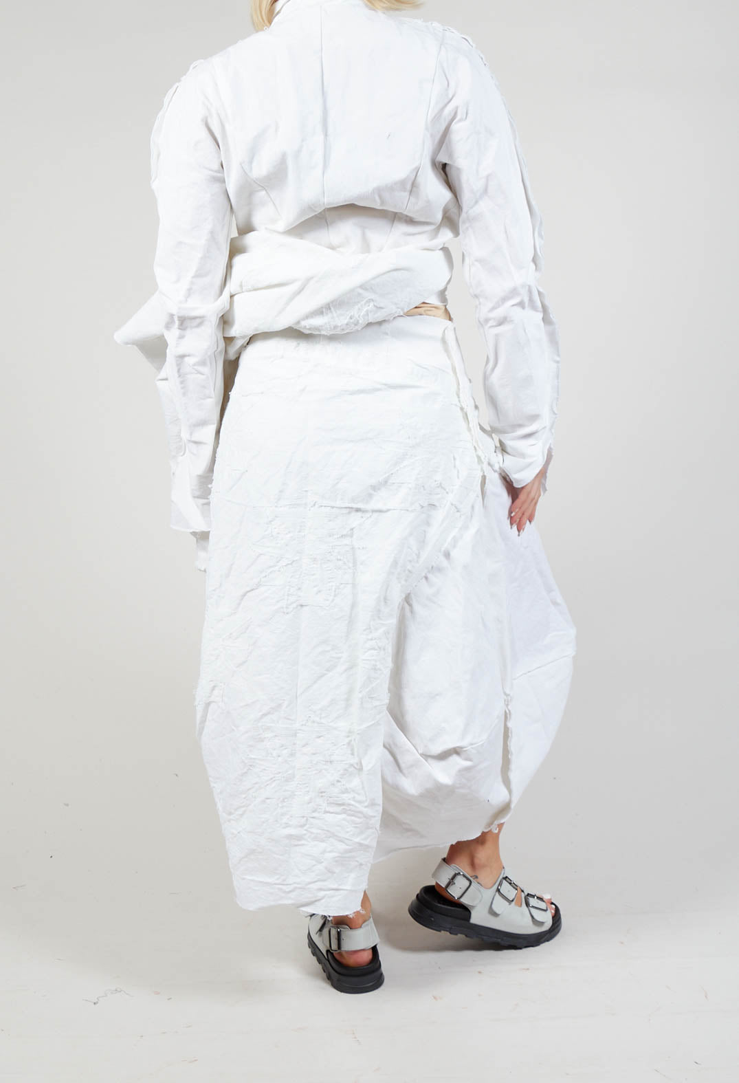 Flower Print Textured Skirt in White