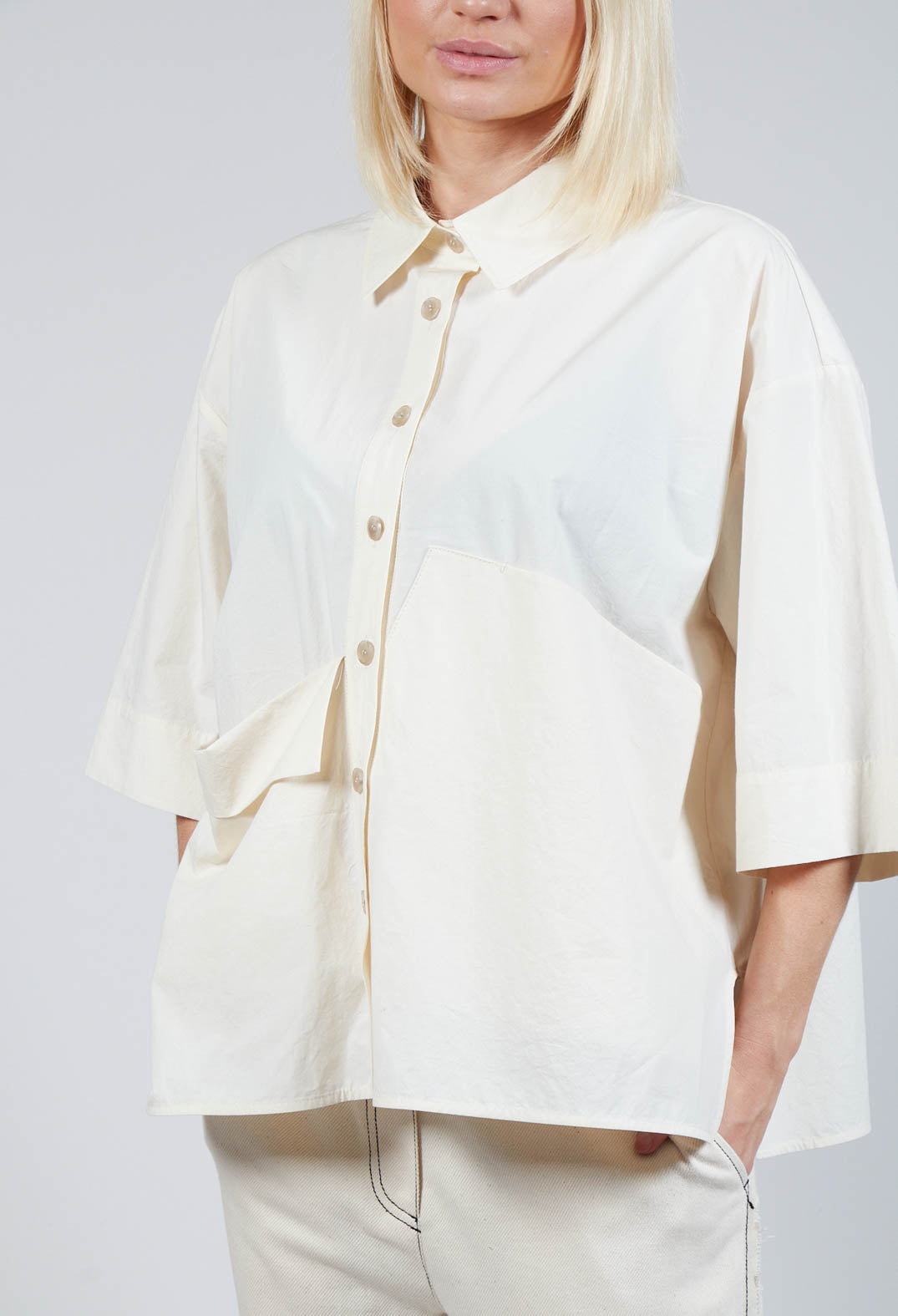 Folded Pocket Shirt in Off White