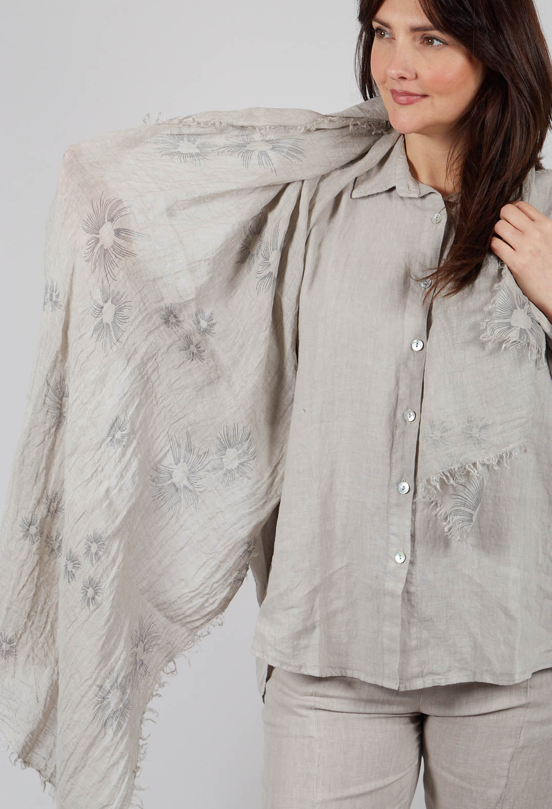 Frayed Floral Scarf in Beige