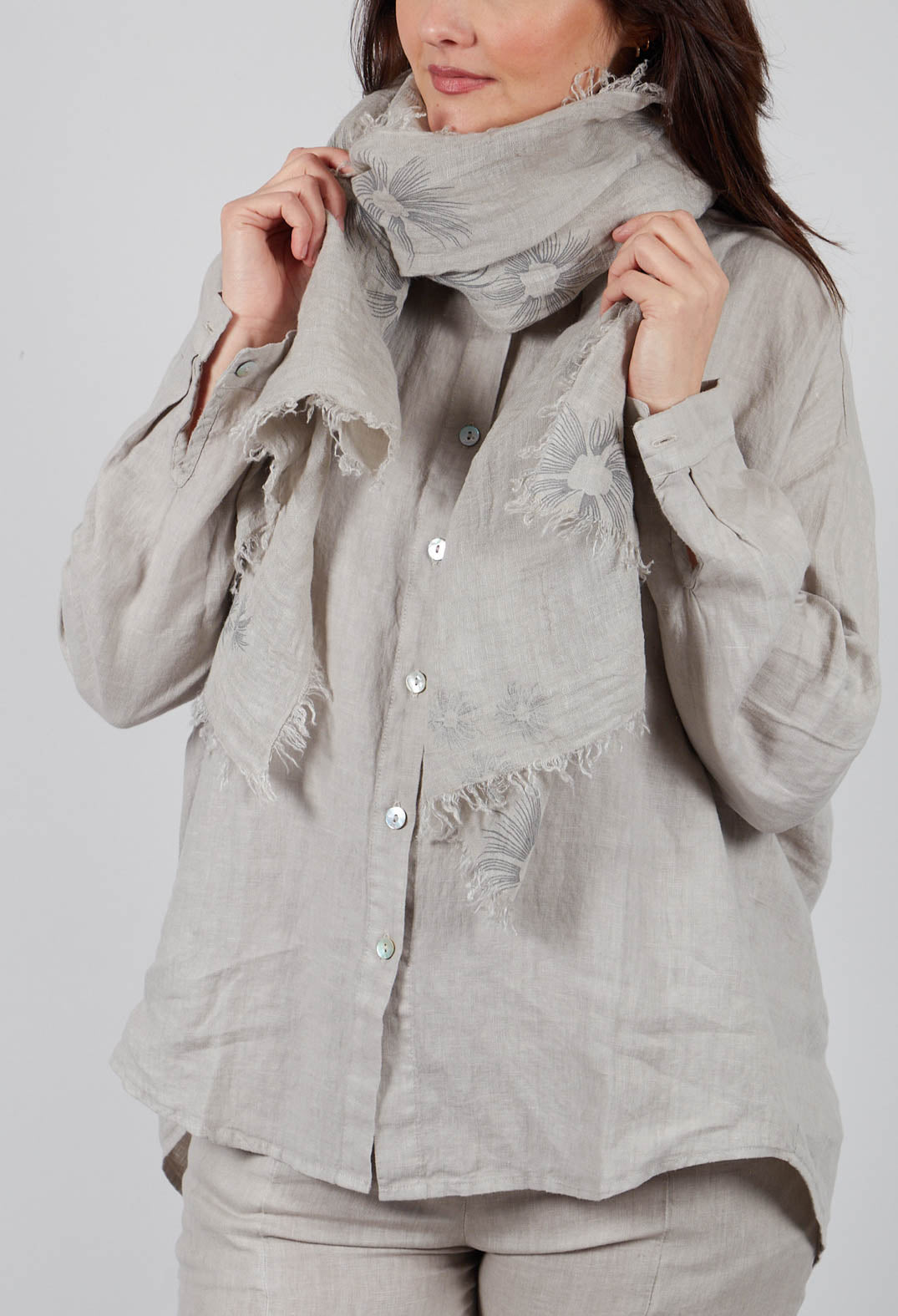 Frayed Floral Scarf in Beige
