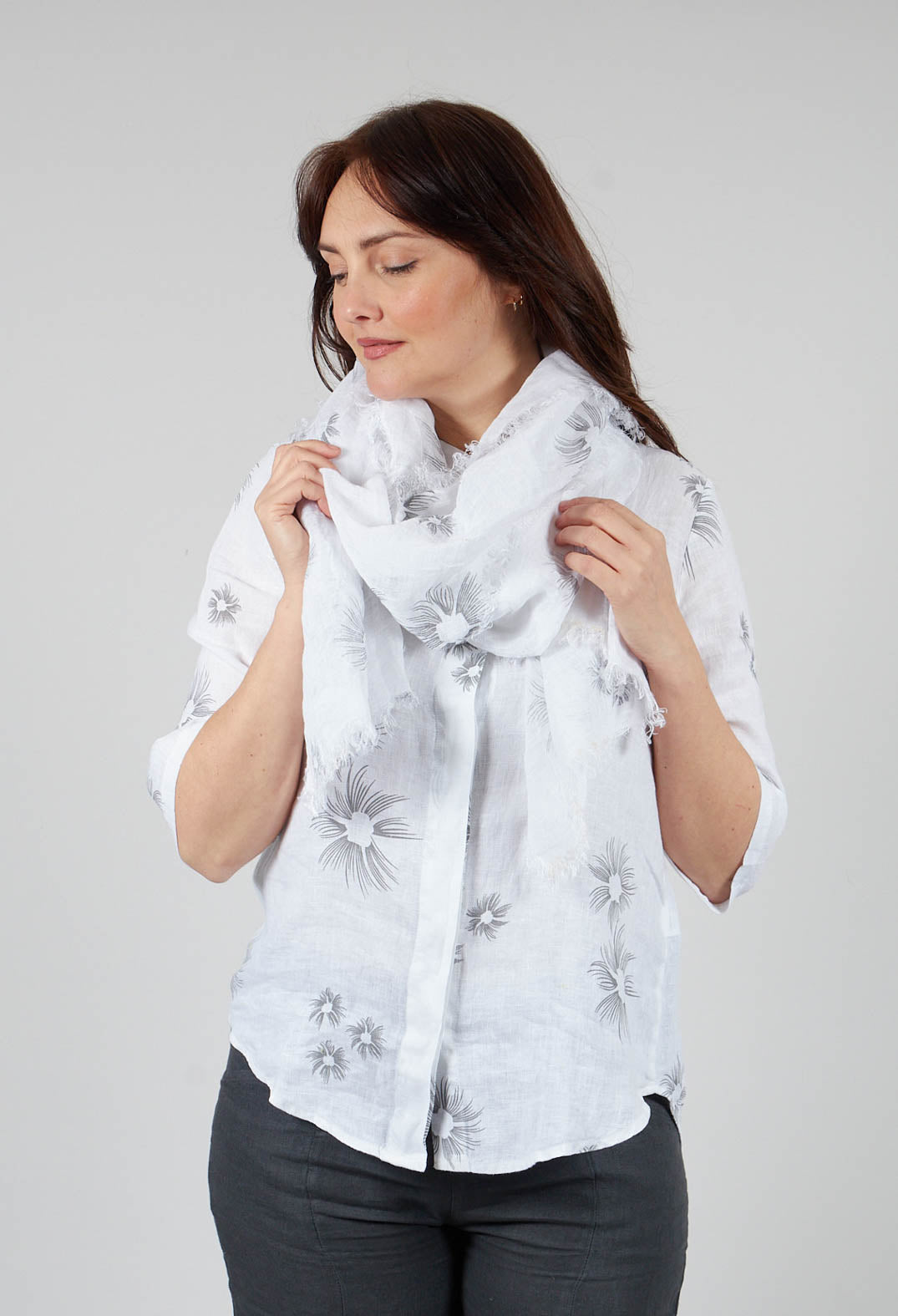 Frayed Floral Scarf in White
