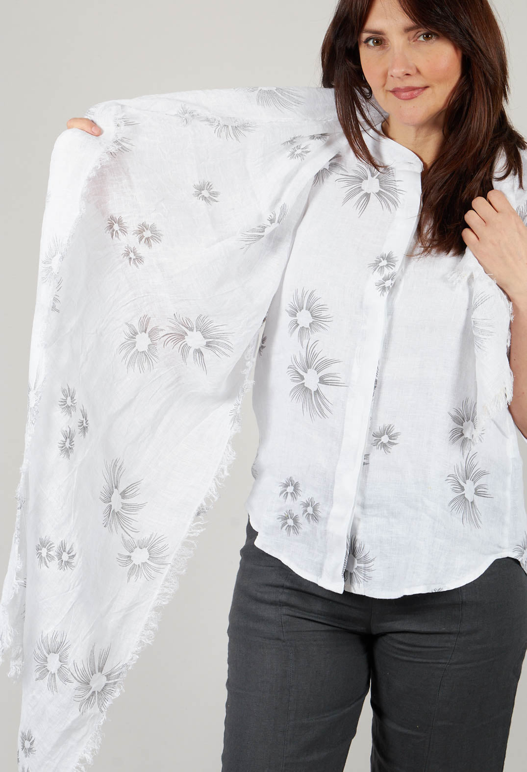Frayed Floral Scarf in White