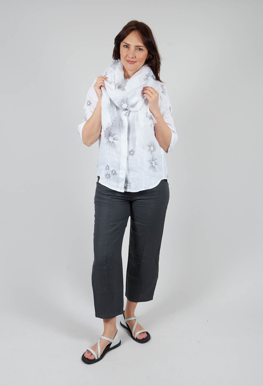 Frayed Floral Scarf in White