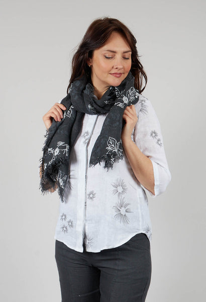 Blueberry Frayed Large Floral Pattern Scarf in Anthracite – Olivia May