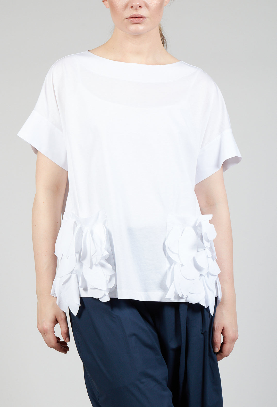 Frill Hemmed Pocket T Shirt in White