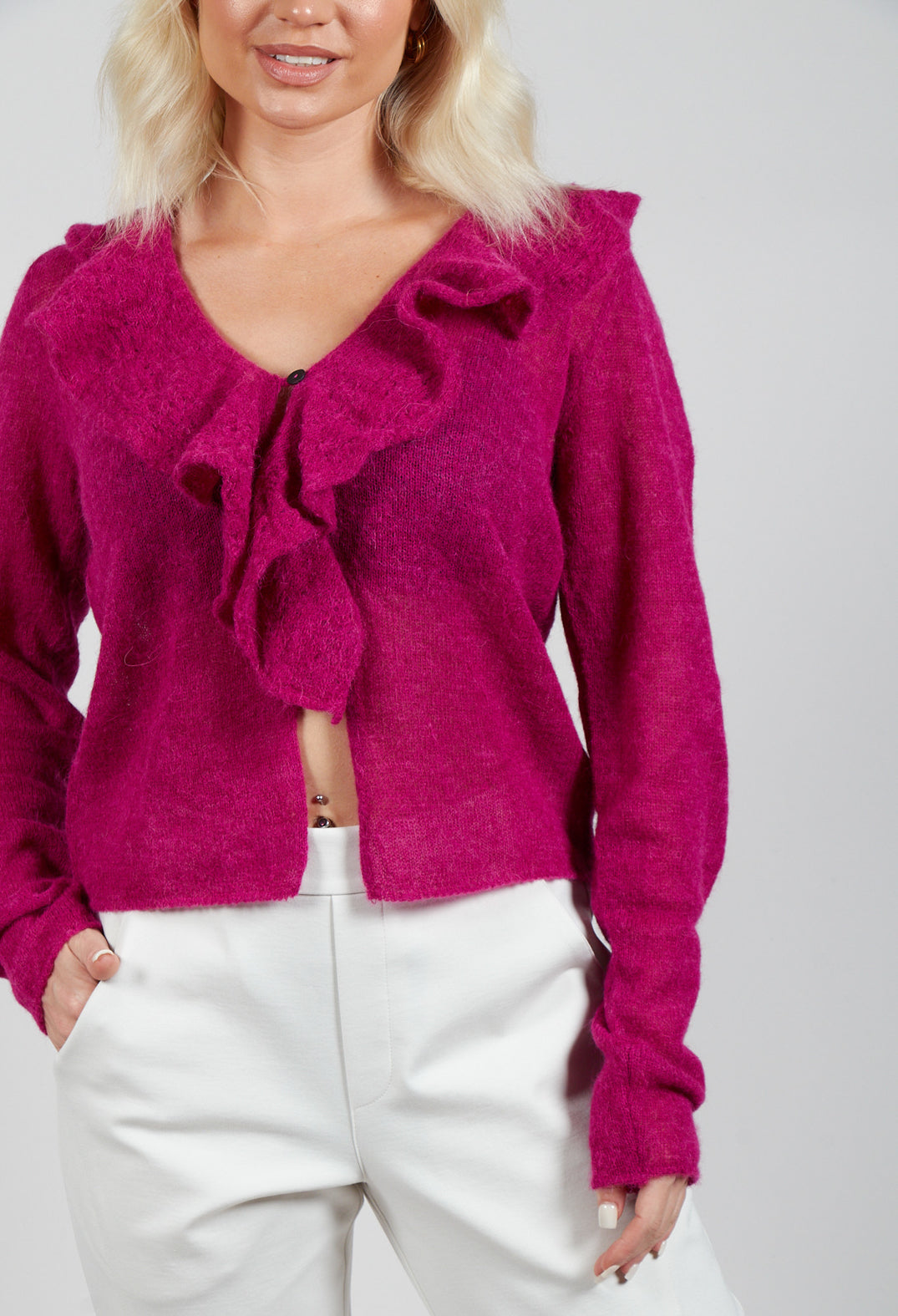 Emma knit flare cardigan set コンビニATM支払い❌ Frill Knit Cardigan in Magenta – Olivia May