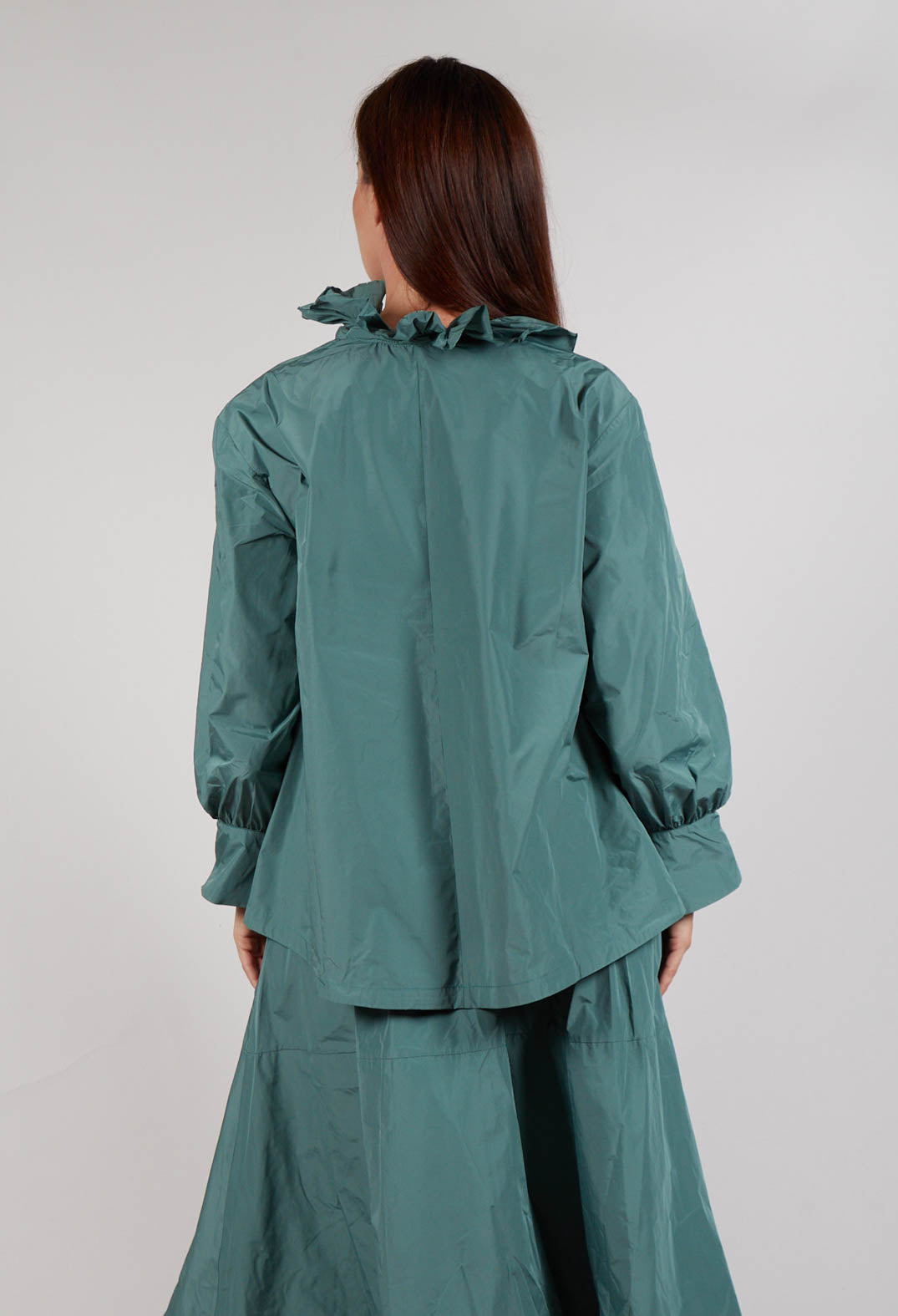 Frill Neck Blouse in Sage Green