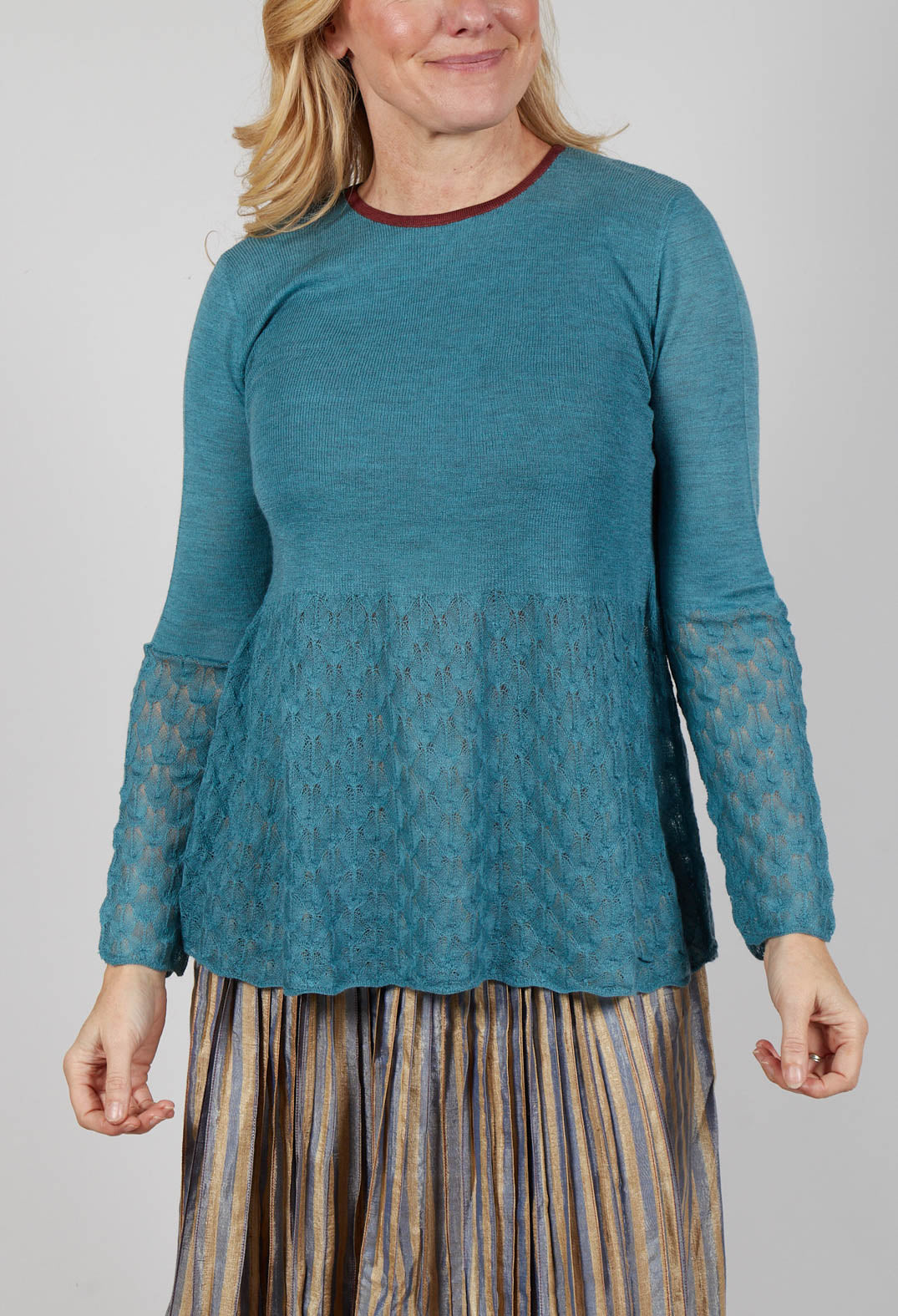 Frill Top Key Jumper in Celeste