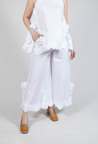 Frill Wide Leg Trousers in White