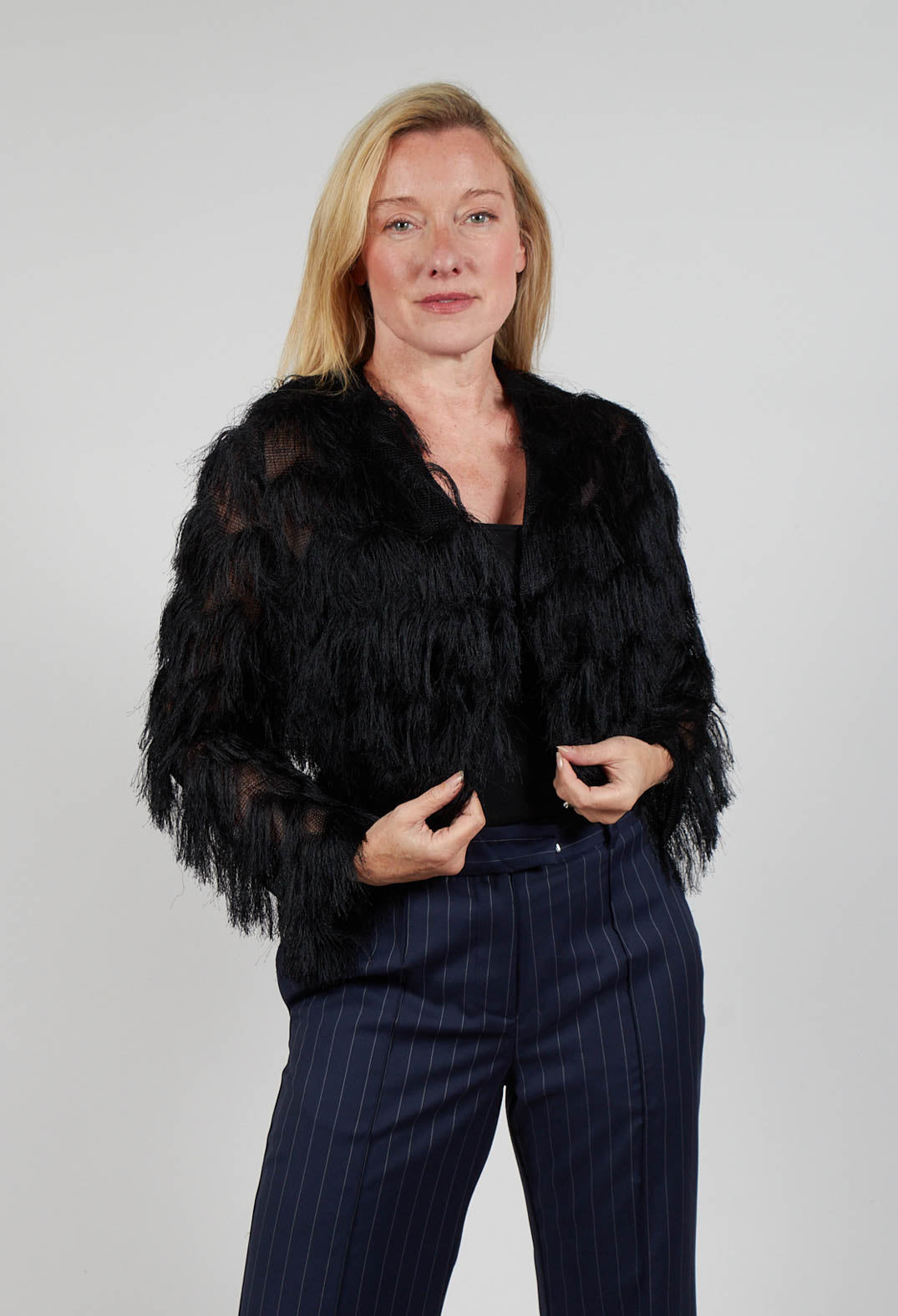 Fringe Cropped Jacket in Nero