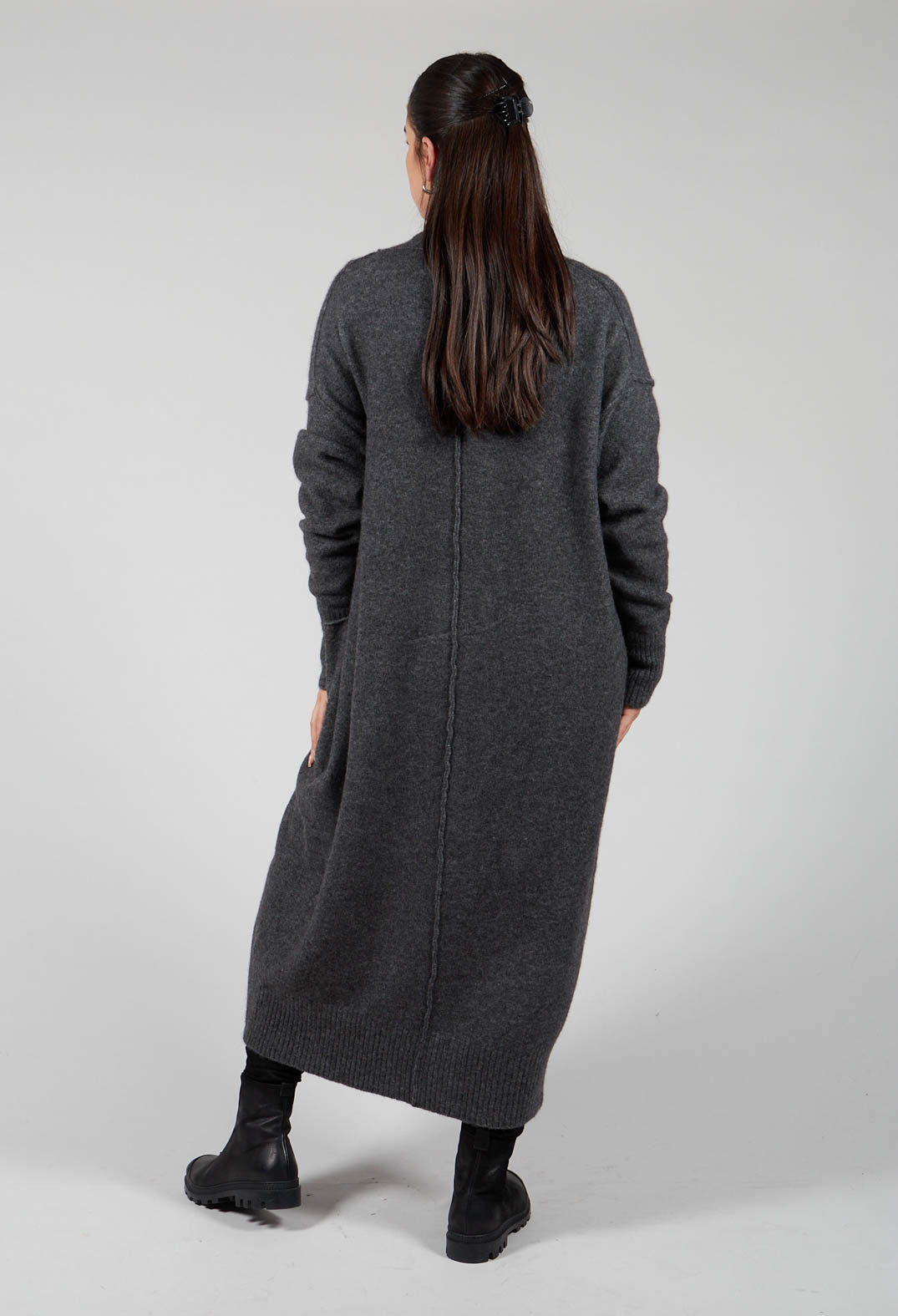 Cashmere Long Length Cardigan in Graphite