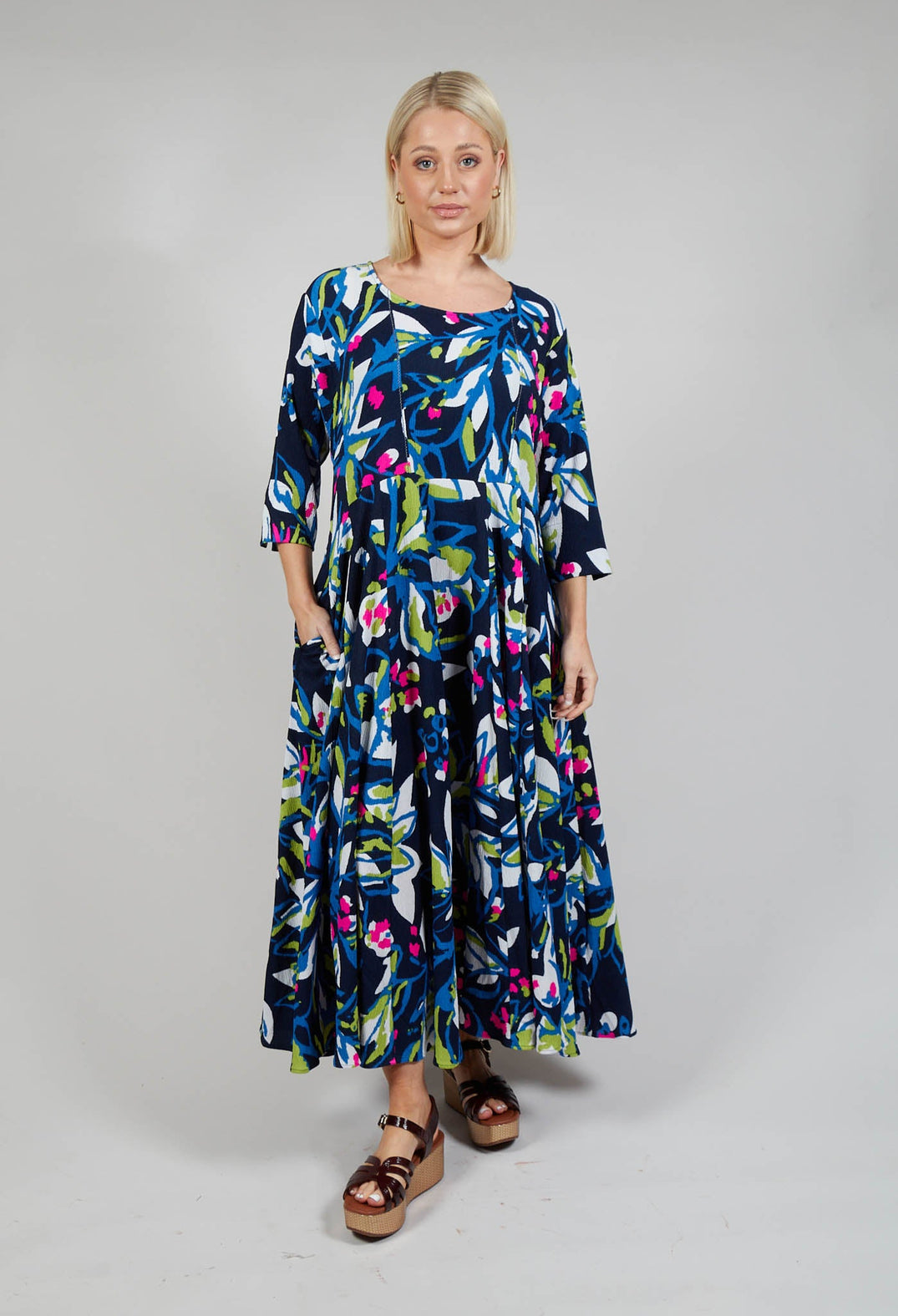 Frivolity Dress in Blue Leaf