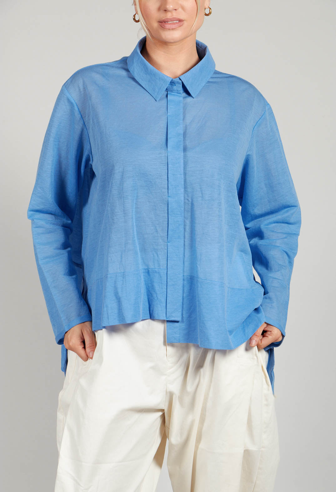 Front Crop Shirt in Blue