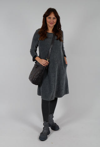 Straight Plain Chanille Dress with Pockets and Trim in Silver