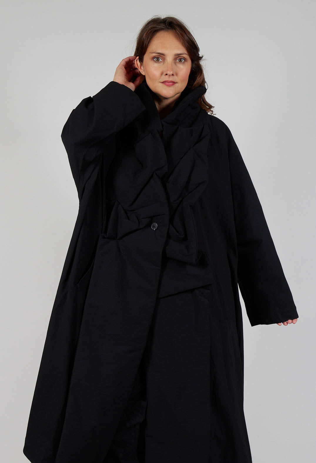 Rundholz Mainline Gathered Coat in Black | Olivia May
