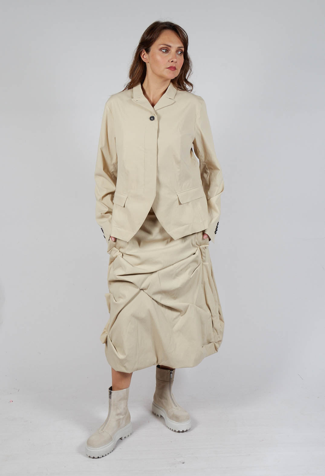 Gathered Midi Skirt in Bone