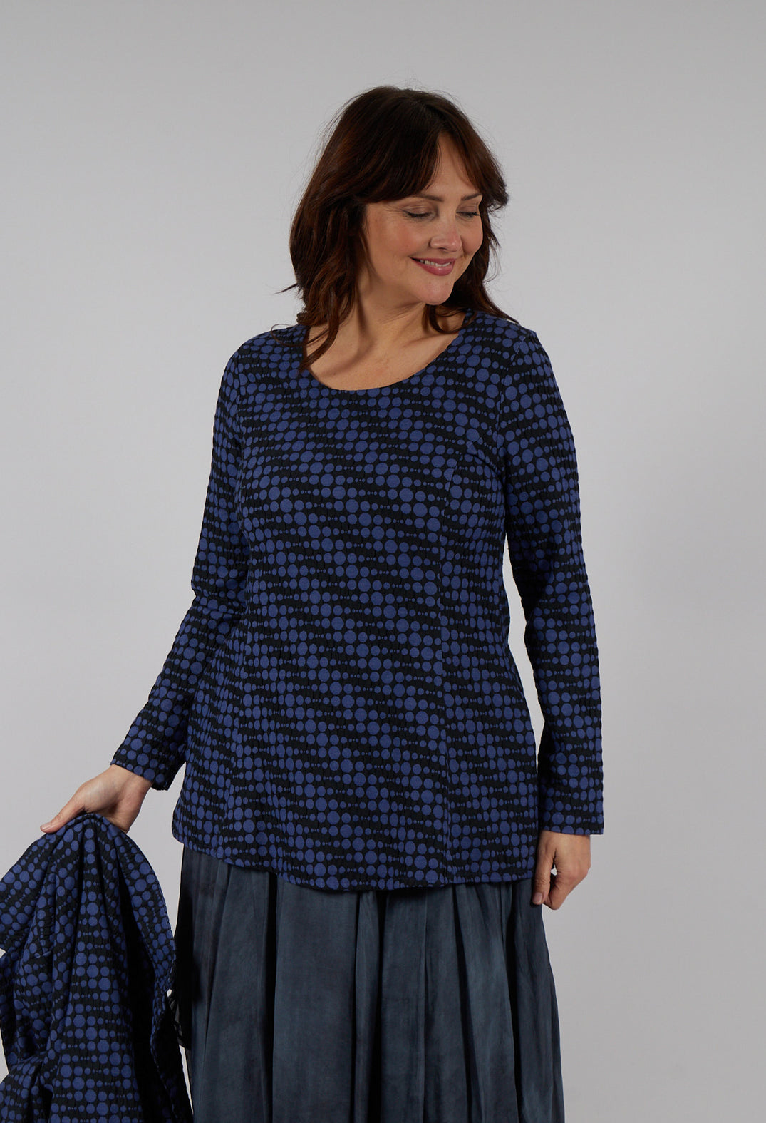 Spotty Jacquard Flared Tunic with Pockets in Blueberry