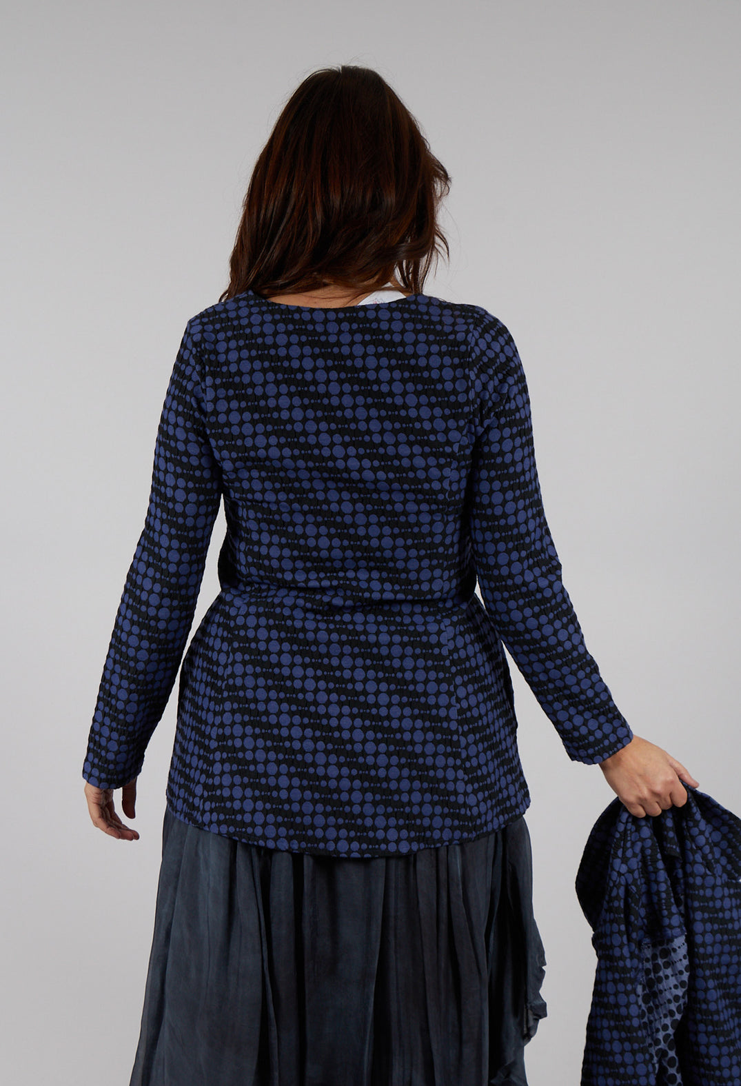 Spotty Jacquard Flared Tunic with Pockets in Blueberry