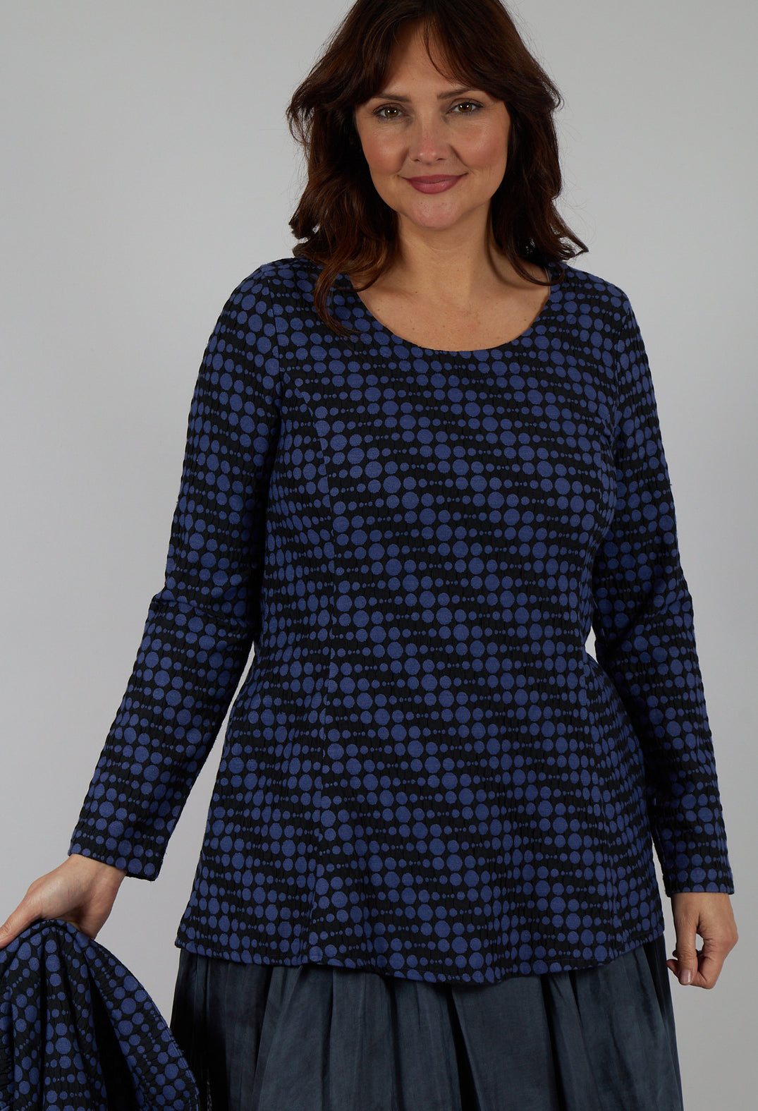 Spotty Jacquard Flared Tunic with Pockets in Blueberry