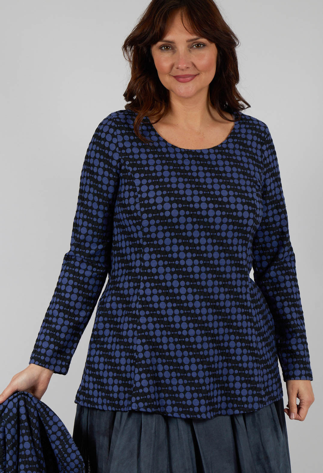 Spotty Jacquard Flared Tunic with Pockets in Blueberry
