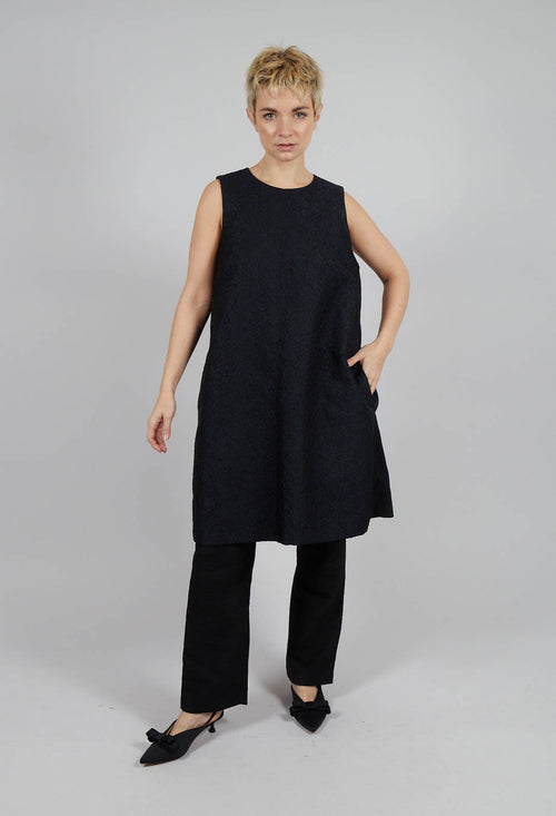 Shift Dress with Textured Front in Navy Mix
