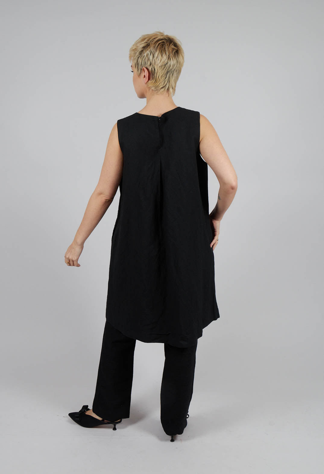 Shift Dress with Textured Front in Navy Mix