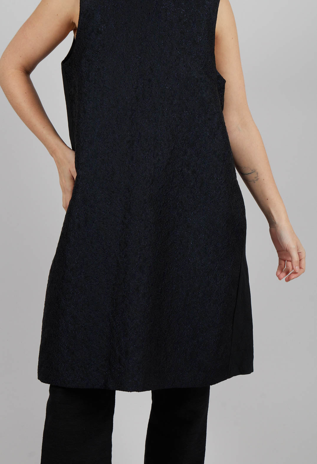 Shift Dress with Textured Front in Navy Mix