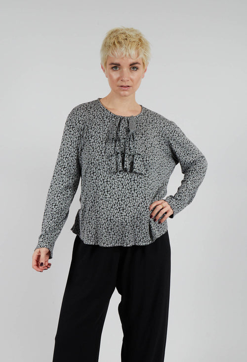 Long Sleeved Ruffle Neck Top in Silver